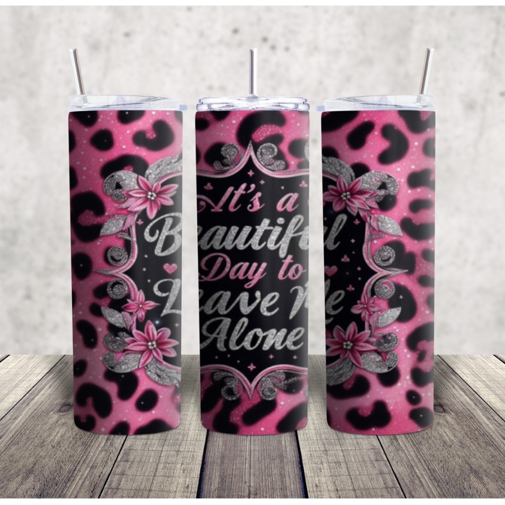 Pink and Black Leopard Print Tumbler